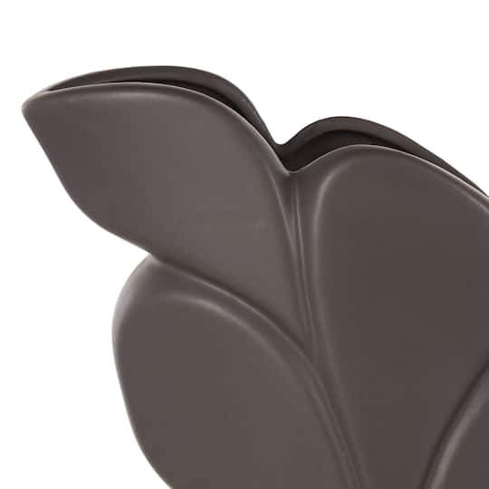 15" Black Ceramic Leaf Slanted Vase